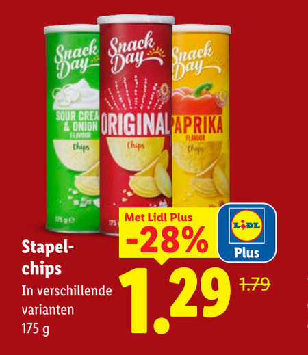 chips snack day source original paprika onion flavour folder aanbieding bij Lidl
