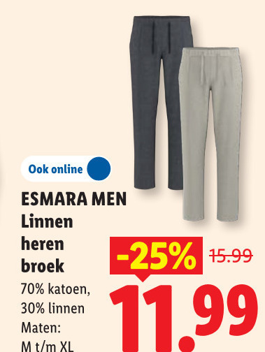 herenbroek 30 online esmara men linnen heren broek katoen maten xl folder aanbieding bij Lidl