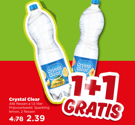 crystal clear fruitdrank 2 7 koolzuur citroen flessen 1 5 liter sparkling lemon folder aanbieding bij Plus Crystal Clear fruitdrank folder aanbieding bij Plus - details