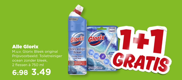 Glorix   toiletreiniger, toiletblok folder aanbieding bij  Plus - details
