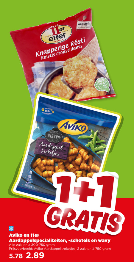 aviko aardappelkroketjes 1 2 100 750 austria knapperige croustillants klimaat neutraal ge bereid zonnebloemolie bistro aardappel kroketjes aardappelspecialiteiten zakken 300-750 folder aanbieding bij Plus Aviko aardappelkroketjes folder aanbieding bij Plus - details