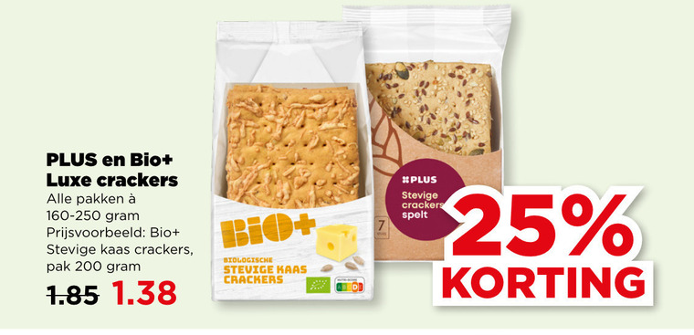 crackers 7 25 200 bio luxe pakken kaas pak biologische spelt folder aanbieding bij Plus