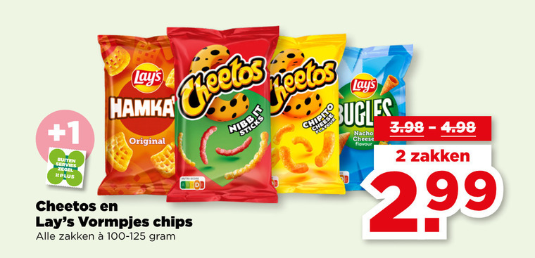 cheetos lays zoutjes 2 14 1 buiten servies zegel original vormpjes chips zakken cheese bugles nacho flavour folder aanbieding bij Plus Lays zoutje folder aanbieding bij Plus - details