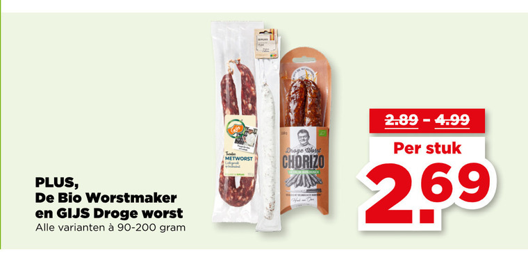 droge worst cervelaatworst bio worstmaker gijs metworst chorizo stuk folder aanbieding bij Plus
