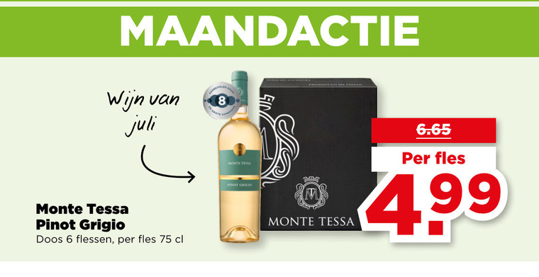 witte wijn 6 8 monte tessa pinot grigio doos flessen fles folder aanbieding bij Plus