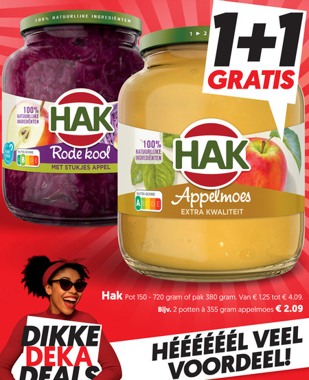 hak appelmoes groenteconserven 1 2 100 150 720 natuurlijke ingredienten planet nutri score proof rode kool stukjes appel dikke deka deals pot pak potten voordeel folder aanbieding bij Dekamarkt Hak appelmoes, groenteconserven folder aanbieding bij Dekamarkt - details
