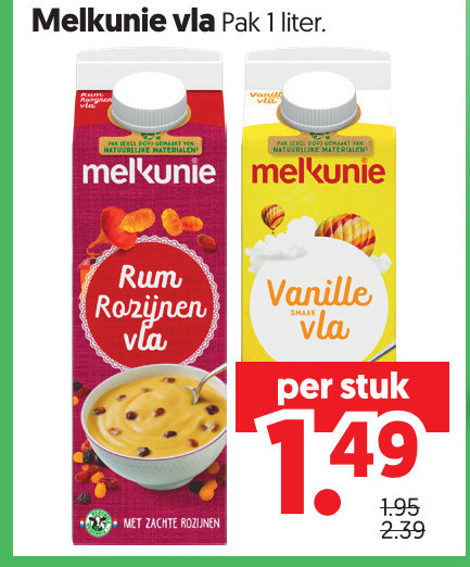 melkunie vla 1 pak liter natuurlijke materialen rum rozijnen vanille stuk zachte folder aanbieding bij Dekamarkt Melkunie vla folder aanbieding bij Dekamarkt - details