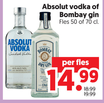 absolut bombay sapphire gin wodka 40 50 vodka fles swedish imported dry ide dik folder aanbieding bij Dekamarkt Absolut wodka, gin folder aanbieding bij Dekamarkt - details