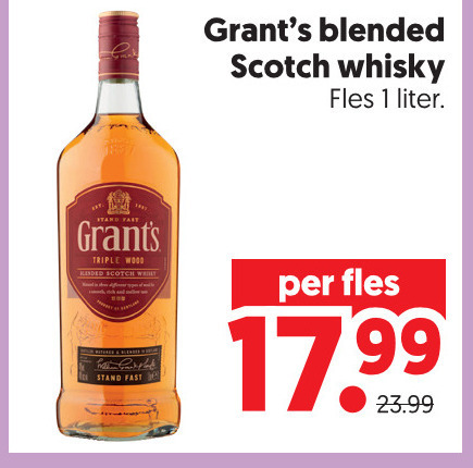 whisky 1 blended scotch fles liter stand fast triple wood white folder aanbieding bij Dekamarkt