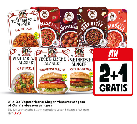 de vegetarische slager vegetarisch 1 2 3 160 350 rul gehackt omas planta italiaanse tomatensaus gehakt plantaardige beefreepjes saus kruidige currysaus style masala plantaardig korean beef burger bel vleesvervangers kipstuckjes dozen folder aanbieding bij Jumbo De vegetarische Slager vegetarisch folder aanbieding bij Jumbo - details