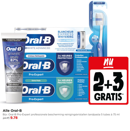 oral-b tandpasta tandenborstel 1 2 3 5 24 100 prouve avec des klinisch bewezen oral b advanced 3d white verwijdert taches surface oppervlakkige verkleuringen cristaux express whitening frais rapidement les dents pour heures protection menthe glacee mint haleine charbon houtskool witter poetsbeurt fraicheur fris pepermunt dentifrice doux zacht glazuur pro expert reinigen medium professionnelle caries dentaire email professionele bescherming tubes ml folder aanbieding bij Jumbo Oral-B tandpasta, tandenborstel folder aanbieding bij Jumbo - details
