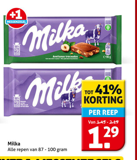Milka   chocolade folder aanbieding bij  Hoogvliet - details