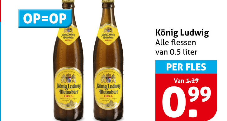 konig ludwig speciaalbieren hell weissbier flessen liter fles folder aanbieding bij Hoogvliet Konig Ludwig speciaalbier folder aanbieding bij Hoogvliet - details