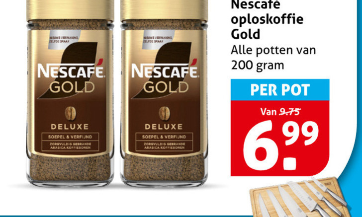 nescafe oploskoffie 200 nieuwe gold soepel verfijnd zorgvuldig gebrande arabica potten pot folder aanbieding bij Hoogvliet Nescafe oploskoffie folder aanbieding bij Hoogvliet - details