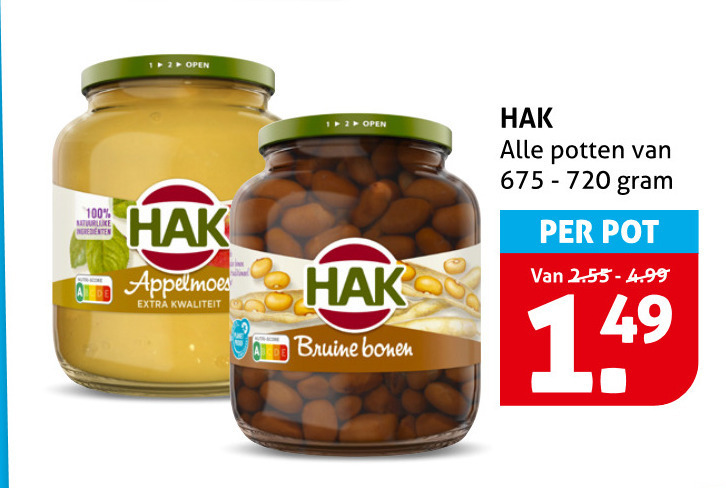 hak appelmoes bruine bonen groenteconserven 12 100 720 open ingredienten potten pot folder aanbieding bij Hoogvliet Hak appelmoes, bruine bonen folder aanbieding bij Hoogvliet - details