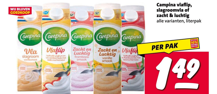 campina vla 10 zacht slagroom halfvolle rode frisse variatie luchtig framboos vlaflip vanille yoghurt slagroomvla pak folder aanbieding bij Nettorama Campina vla folder aanbieding bij Nettorama - details