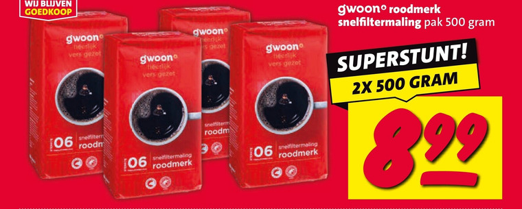 gwoon koffie 500 vers roodmerk snelfiltermaling 06 pak 2x folder aanbieding bij Nettorama Gwoon koffie folder aanbieding bij Nettorama - details