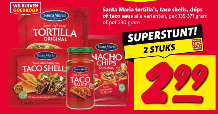 santa maria taco chips maaltijdmix tortilla 2 10 12 super soft wrap original flame shelly shells with fine sauce saus pak pot nacho for lamsrack plates to stuks folder aanbieding bij Nettorama Santa Maria taco, maaltijdmix folder aanbieding bij Nettorama - details