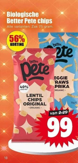 chips 18 40 99 biologische zak less original organic paprika folder aanbieding bij Dirk