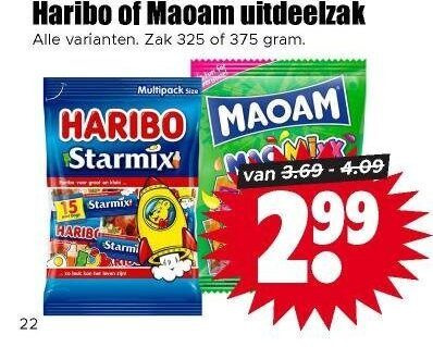 haribo maoam snoep 15 22 uitdeelzak zak multipack starmix folder aanbieding bij Dirk Haribo snoep folder aanbieding bij Dirk - details