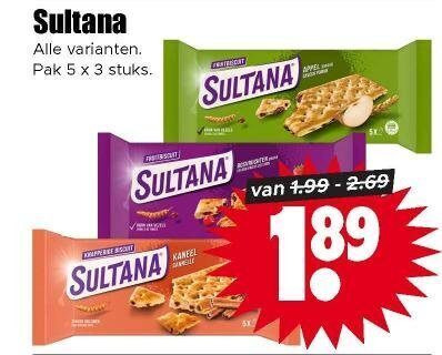 Sultana   fruitbiscuit folder aanbieding bij  Dirk - details