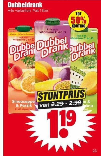 Dubbeldrank   fruitdrank folder aanbieding bij  Dirk - details