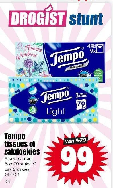 Tempo   zakdoek, tissue folder aanbieding bij  Dirk - details
