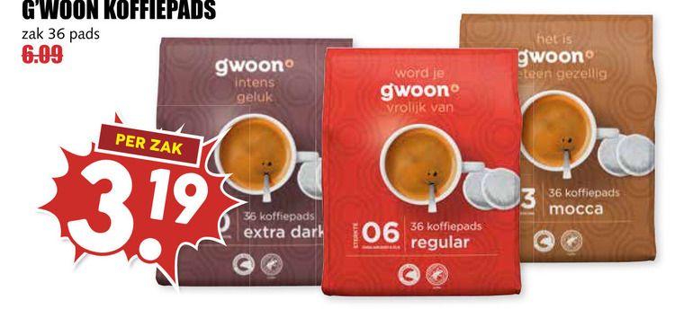 Gwoon   koffiepad folder aanbieding bij  MCD&nbsp;Supermarkt&nbsp;Basis - details