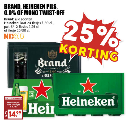 heineken 0.0 brand krat bier speciaalbieren 12 24 25 30 pils mono twist off soorten pak 6 flesje nix18 pack folder aanbieding bij MCD Supermarkt Basis Brand krat bier, speciaalbier folder aanbieding bij MCD Supermarkt Basis - details