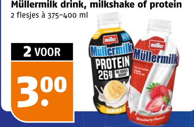 mullermilk milkshake 2 300 drink protein 375-400 ml miller folder aanbieding bij Poiesz Mullermilk milkshake folder aanbieding bij Poiesz - details