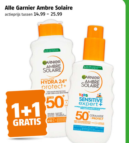 ambre solaire zonnebrandolie 1 50 garnier actieprijs nouveau new hydra protect tres haute protection beschermen plate tale www kids sensitive expert bescherming ceramide folder aanbieding bij Poiesz Ambre Solaire zonnebrandolie folder aanbieding bij Poiesz - details