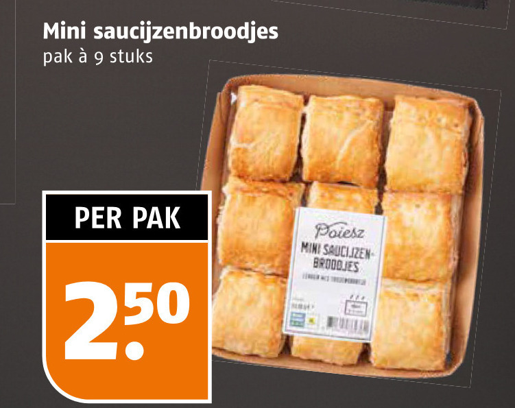 saucijzenbroodjes 9 250 mini pak stuks broodjes folder aanbieding bij Poiesz