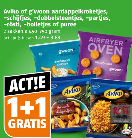 Aviko   aardappelschijfjes, aardappelkroketjes folder aanbieding bij  Poiesz - details