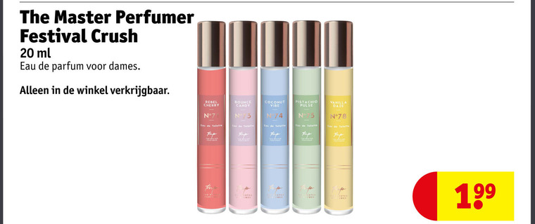 the master perfumer eau de toilette 4 5 20 perfume festival crush ml parfum dames rebel cherry bounce candy coconut vibe pistachio pulse vanilla folder aanbieding bij Kruidvat The Master Perfumer eau de toilette folder aanbieding bij Kruidvat - details