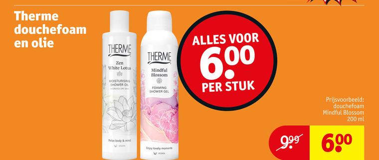 therme douchegel 200 600 douchefoam olie zen white lotus moisturising shower oil hydrates dry skin blossom foaming gel stuk relax body mind enjoy lovely moments ml folder aanbieding bij Kruidvat Therme douchegel folder aanbieding bij Kruidvat - details