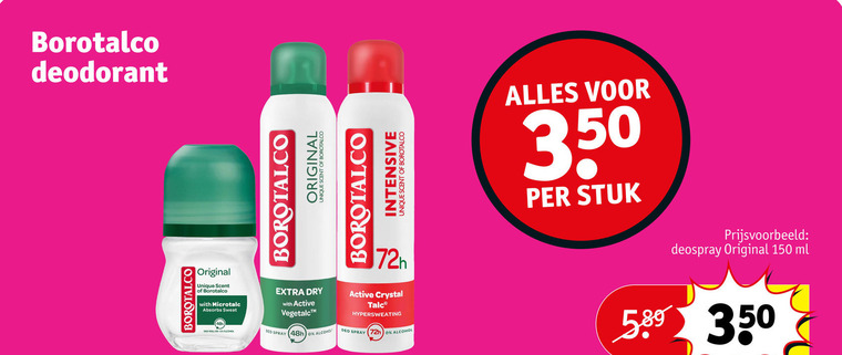 borotalco deodorant 150 350 intensive unique scent stuk deospray original ml with sweat roll alcohol dry active deo spray 72h crystal folder aanbieding bij Kruidvat Borotalco deodorant folder aanbieding bij Kruidvat - details