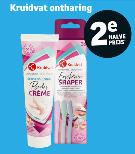 kruidvat huismerk ontharing 50 96 3x halve depilatoire sensitive skin body eyebrow shaper gevormde wenkbrauwen verwijderen pour des butter ton oil us flower from folder aanbieding bij Kruidvat Kruidvat Huismerk ontharing folder aanbieding bij Kruidvat - details