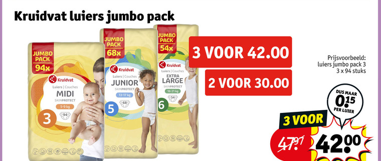 kruidvat huismerk luiers 2 3 5 6 jumbo pack midi skinprotect junior large stuks luier folder aanbieding bij Kruidvat Kruidvat Huismerk luiers folder aanbieding bij Kruidvat - details