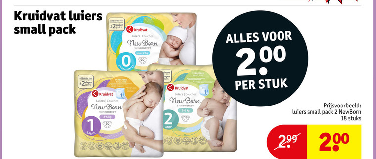 kruidvat huismerk luiers 2 3 12 18 20 200 209 small pack pour dagen new born skinprotect your 00 stuk mini 3-6 newborn stuks folder aanbieding bij Kruidvat Kruidvat Huismerk luiers folder aanbieding bij Kruidvat - details