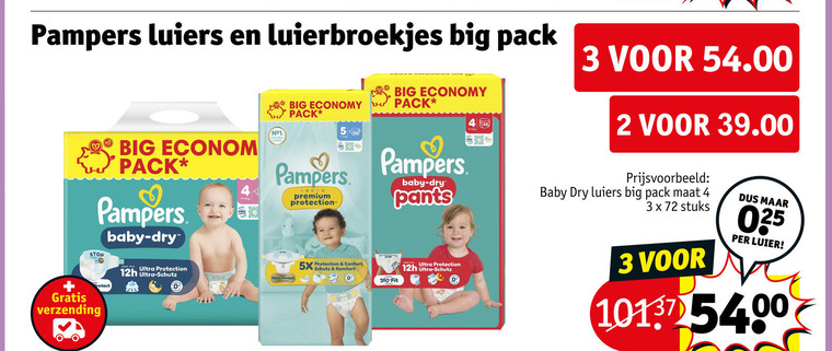 pampers luiers luierbroekjes 2 3 4 44 360 462 600 big pack 5 baby dry pants economy stop verzending ultra protection schutz premium 5x comfort komfort fit maat stuks luier folder aanbieding bij Kruidvat Pampers luierbroekjes, luiers folder aanbieding bij Kruidvat - details