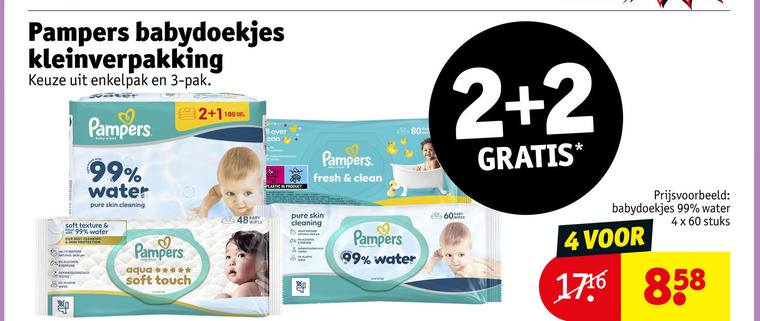 pampers billendoekjes 2 3 4 11 48 60 99 180 babydoekjes enkelpak pak baby wipes may l dermatologisch plastic fresh clean water skin cleaning soft texture lotion best protection helps restore natural ph alcohol perfume tested aqua touch stuks folder aanbieding bij Kruidvat Pampers billendoekjes folder aanbieding bij Kruidvat - details