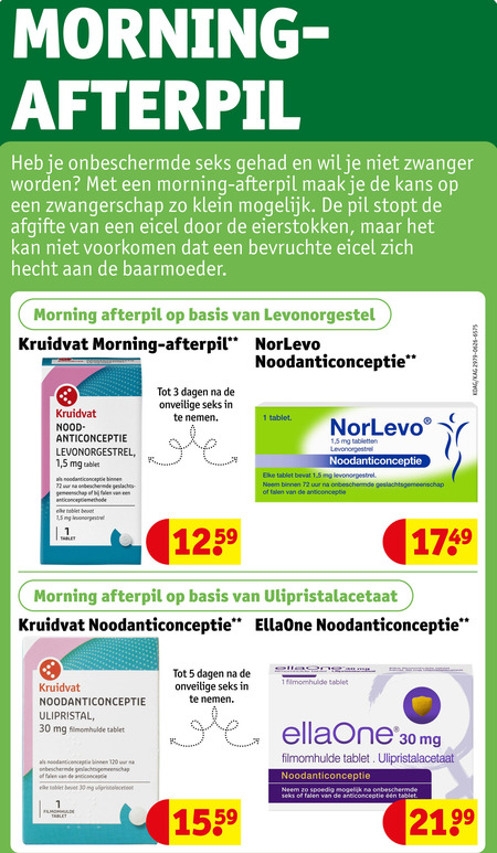 huisapotheek 1 3 5 30 120 seks gehad zwanger morning kans zwangerschap klein pil stopt eierstokken hecht baarmoeder basis kruidvat anticonceptie mg tablet binnen uur gemeenschap dagen onveilige nemen tabletten filmomhulde folder aanbieding bij Kruidvat