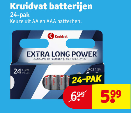 kruidvat huismerk batterijen 24 pak aa aaa power alkaline piles alcalines stuks pieces 1.5v folder aanbieding bij Kruidvat Kruidvat Huismerk batterij folder aanbieding bij Kruidvat - details
