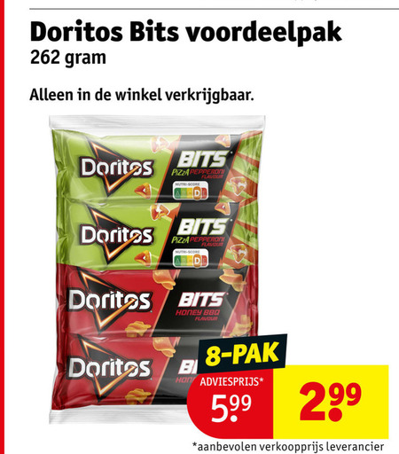doritos zoutjes 8 bits pizza pepperoni nutri score flavour honey bbq b pak folder aanbieding bij Kruidvat Doritos zoutje folder aanbieding bij Kruidvat - details