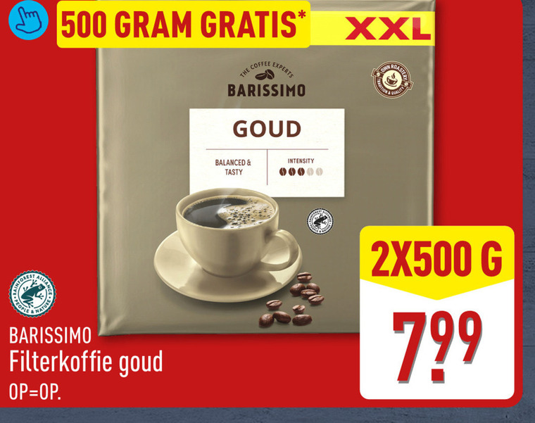 barissimo koffie 500 xxl experts coffee goud quality balanced tasty intensity people rest nature filterkoffie folder aanbieding bij Aldi Barissimo koffie folder aanbieding bij Aldi - details