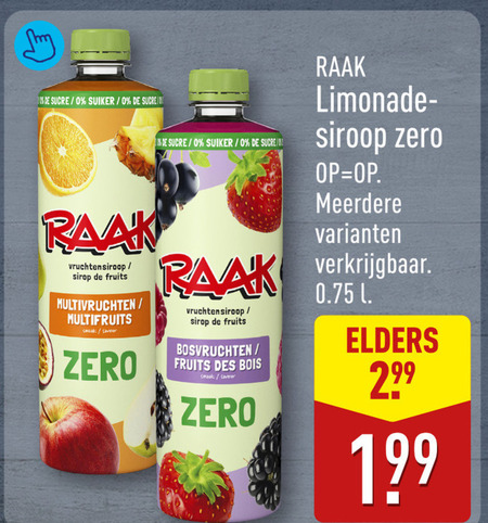 raak limonadesiroop sucre suiker vruchtensiroop sirop fruits multivruchten multifruits saveur zero limonade siroop meerdere bosvruchten des bois l elders folder aanbieding bij Aldi Raak limonadesiroop folder aanbieding bij Aldi - details