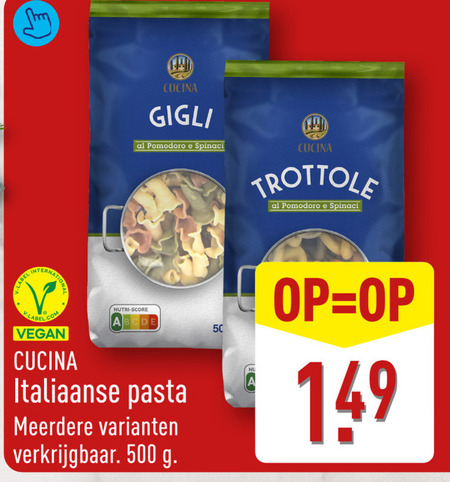 pasta 50 500 cucina gigli pomodoro spinaci trottole label nutri score italiaanse meerdere folder aanbieding bij Aldi