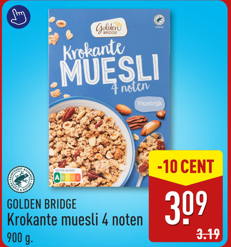 muesli 4 people golden bridge krokante noten vezelrijk nutri score cent folder aanbieding bij Aldi