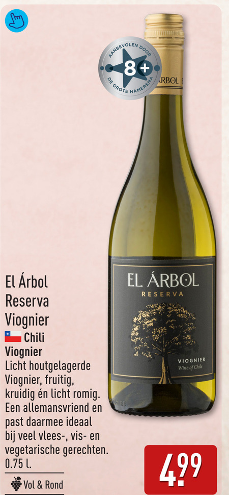 witte wijn 8 hamersma reserva chili licht houtgelagerde fruitig kruidig romig allemansvriend vlees vegetarische gerechten l rond wine chile folder aanbieding bij Aldi