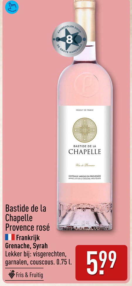 rose 8 france bastide la chapelle vin provence coteaux varois appellation rosee frankrijk grenache syrah visgerechten garnalen couscous l fris fruitig folder aanbieding bij Aldi